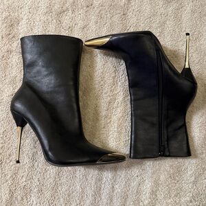ASOS Black Heeled Boots with Gold Tips